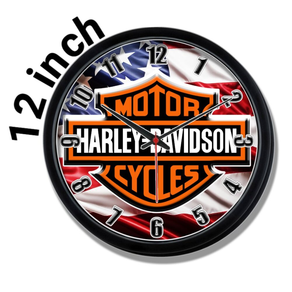 HARLEY DAVIDSON LOGO USA FLAG 12 INCH WALL CLOCK NEW